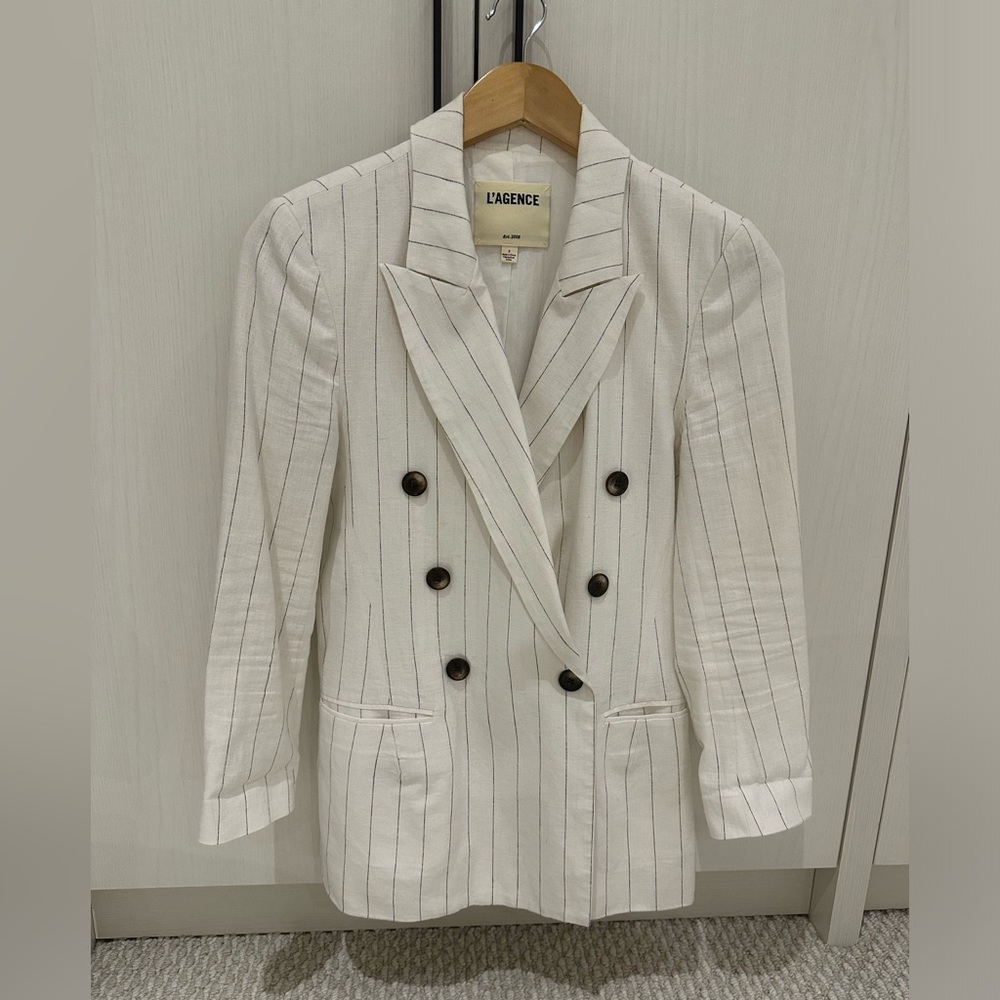 L’AGENCE Double Breasted Blazer. Linen/Cotton Blend
